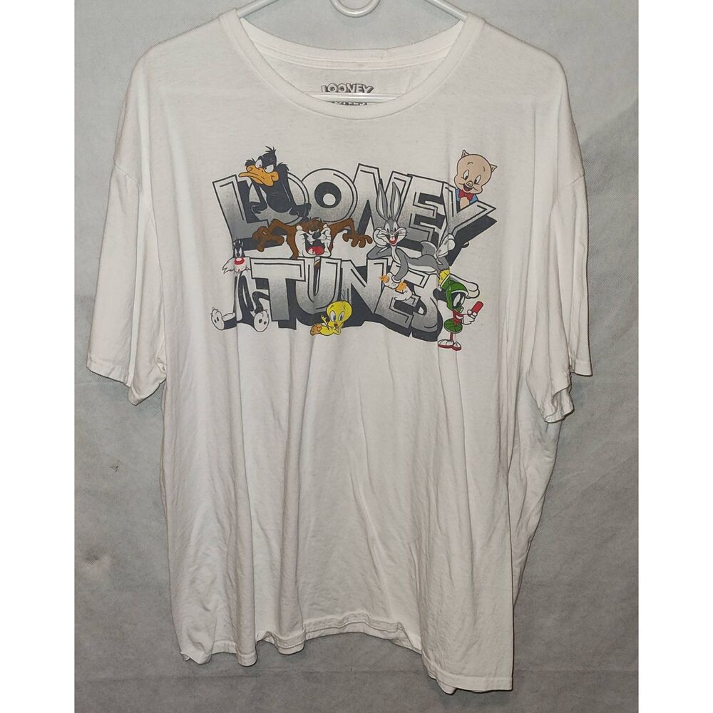 LOONEY TUNES White T shirt 2XL short sleeve Tweety Sylvester Tasmanian Devil Bug